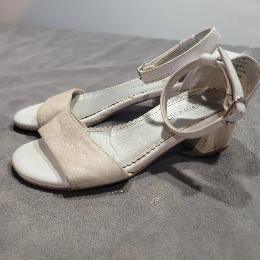 Christie & Jill Mallory Girls White Glitter‎ Block Heel Dress Sandals Size 13M